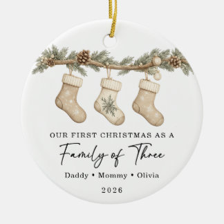 Décoration En Céramique Premier Noël Famille de Trois Personnalisé