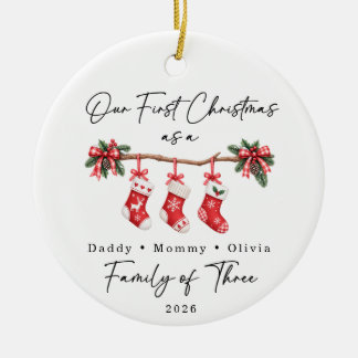 Décoration En Céramique Premier Noël Famille de Trois Personnalisé