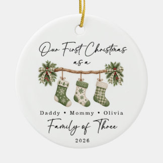 Décoration En Céramique Premier Noël Famille de Trois Personnalisé