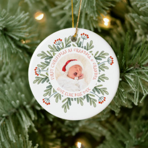 Décoration En Céramique Premier Noël Grand-mère Grand-père Photo Noms Feui