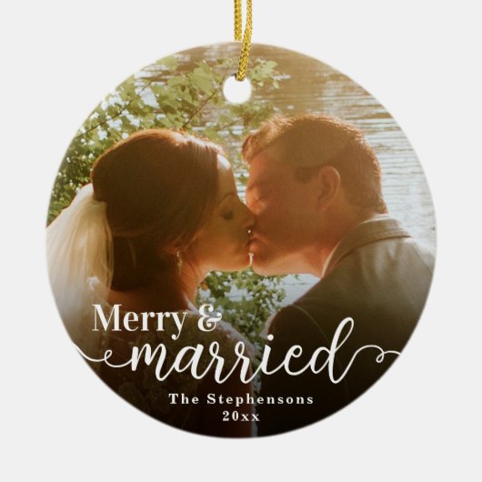 Décoration En Céramique Premier Noël Joyeux Marié Double Photo (Devant)