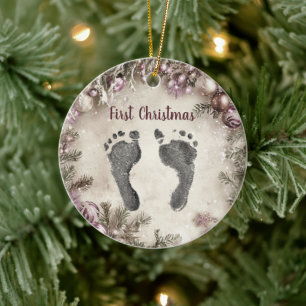 Décoration En Céramique Premier Noël Le pied de votre bébé imprime Floral
