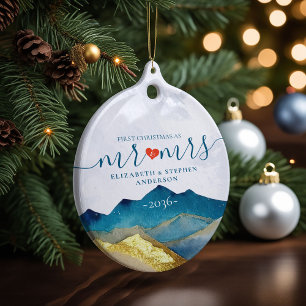 Décoration En Céramique Premier Noël M. Mme Watercolor Mariage de montagne