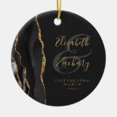 Décoration En Céramique Premier Noël Marié Agate Noir Or Script (Devant)