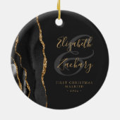 Décoration En Céramique Premier Noël Marié Agate Noir Or Script (Dos)
