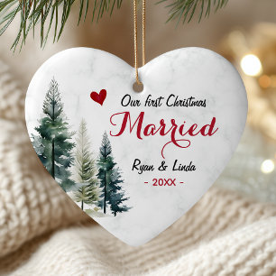 Décoration En Céramique Premier Noël Marié en Forme de Coeur Elégant