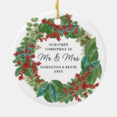 Décoration En Céramique Premier Noël Marié M. Et Mme Mariage Date (Dos)