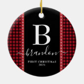 Décoration En Céramique Premier Noël Monogramme Nom de Bébé Plaid Buffalo (Dos)