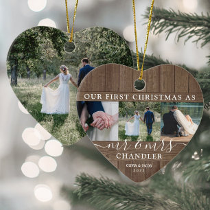 Décoration En Céramique Premier Noël Mr & Mrs 4 Photo Rustic Faux Wood Hea
