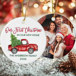 Décoration En Céramique Premier Noël Nouveau Accueil Camion Rouge Photo
