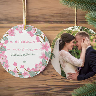 Décoration En Céramique Premier Noël Nouveau Nom de la photo Date Floral