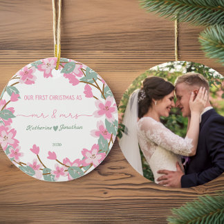 Décoration En Céramique Premier Noël Nouveau Nom de la photo Date Floral