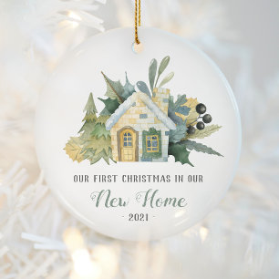 Décoration En Céramique Premier Noël Nouvelle Maison Aquarelle Maison Vert