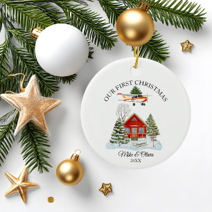 Décoration En Céramique Premier Noël Nouvelle Maison Avion Cessna et Arbre