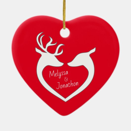 Décoration En Céramique Premier Noël personnalisé Cerf Couple (Dos)