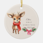 Décoration En Céramique Premier Noël personnalisé de l'enfant de mûre cerf (Devant)