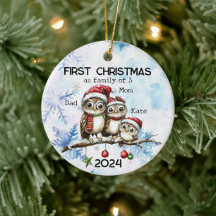 Décoration En Céramique Premier Noël personnalisé en famille de 3