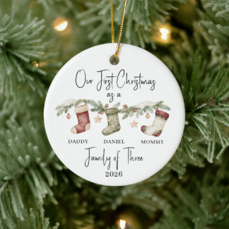 Décoration En Céramique Premier Noël personnalisé en tant que famille de 3