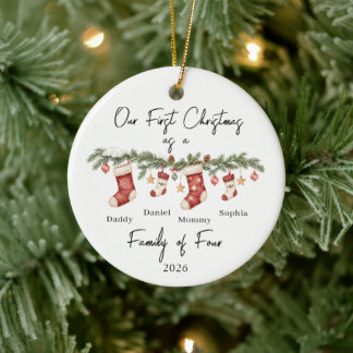 Décoration En Céramique Premier Noël personnalisé en tant que famille de 4
