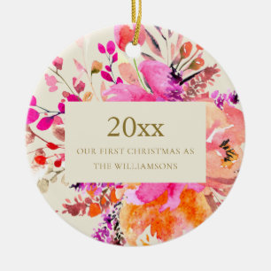 Décoration En Céramique Premier Noël personnalisé Marié Fleur rose