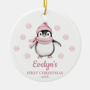 Décoration En Céramique Premier Noël personnalisé pour fille Pingouin