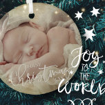 Décoration En Céramique Premier Noël Simple Script personnalisé photo bébé<br><div class="desc">Ce design simple et classique est composé de typographie serif et d'ajouter une photo personnalisée et année.</div>