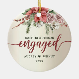 Décoration En Céramique Première année Engagé Poinsettia Rouge Noël Floral