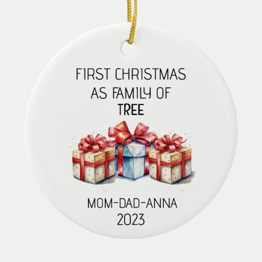 Décoration En Céramique Première famille de Noël de l'arbre présent (Devant)