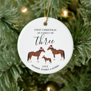 Décoration En Céramique Première famille de Noël de Trois Chevaux mignons