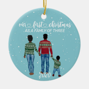 Décoration En Céramique Première famille de Noël de trois garçons ethnique