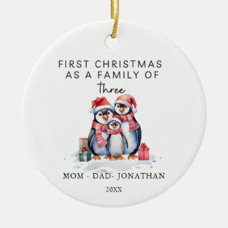 Décoration En Céramique Première famille de Noël des trois pingouins