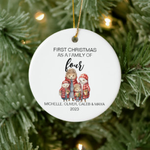 Décoration En Céramique Première famille de quatre hérissons de Noël
