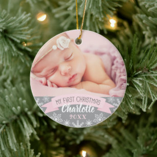 Décoration En Céramique Première fille bébé rose lumière de Noël Photo