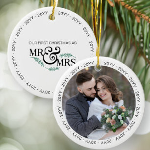 Décoration En Céramique Première Noël comme photo de mariage de M. et Mme 