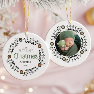 Décoration En Céramique Première Noël de bébé avec photo personnalisée Nor