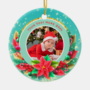 Décoration En Céramique Première Noël de bébé personnalisée avec nom et ph