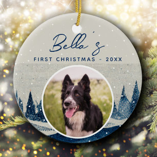 Décoration En Céramique Première Noël de chiots Forêt d'hiver Photo de chi