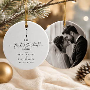 Décoration En Céramique Première photo de mariage de Noël romantique