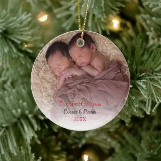 Décoration En Céramique Première photo de Noël de Red Twins Baby