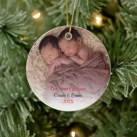 Décoration En Céramique Première photo de Noël de Red Twins Baby (Arbre)