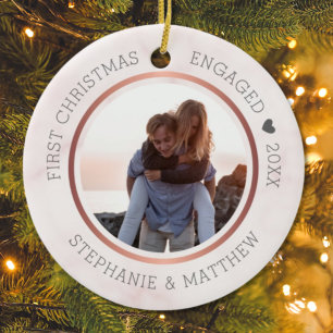 Décoration En Céramique Première photo de Noël des fiancés sur marbre rose