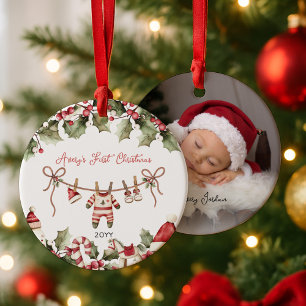 Décoration En Céramique Première photo de Noël du bébé