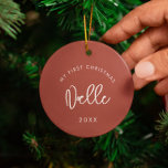 Décoration En Céramique Première photo de Noël du bébé en terre cuite mode<br><div class="desc">My First Chrismtas : L'ornement du bébé avec une photo,  avec une typographie moderne et un arrière - plan en teracotta.</div>