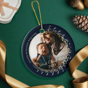 Décoration En Céramique Première photo de Noël du bébé La La Custom Photo