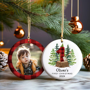 Décoration En Céramique Première photo de Noël du bébé rustique