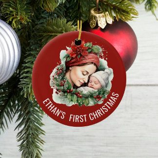 Décoration En Céramique Première photo et date personnalisées de Noël du b