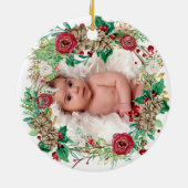 Décoration En Céramique Premiers parents de Noël Holly Pine Cone Photo (Dos)