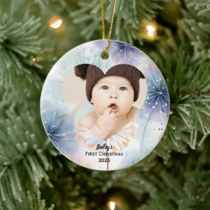 Décoration En Céramique Prénom photo de Noël du bébé Pastel