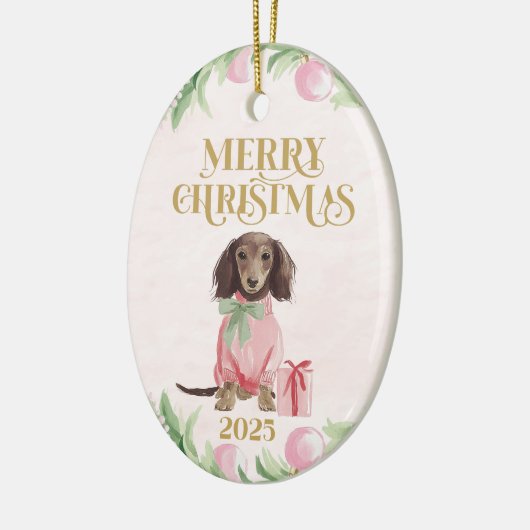 Décoration En Céramique Preppy Pink Dachshund Christmas Ornament (Gauche)