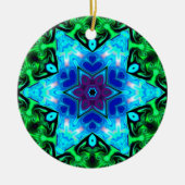 Décoration En Céramique Psychédélique Mandala Fleur bleu pourpre et vert (Devant)